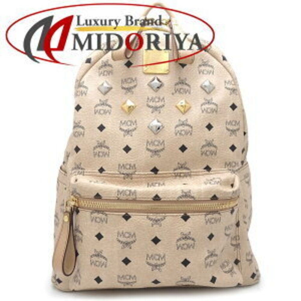 MCM Visetos Backpack Studded Canvas Leather Beige